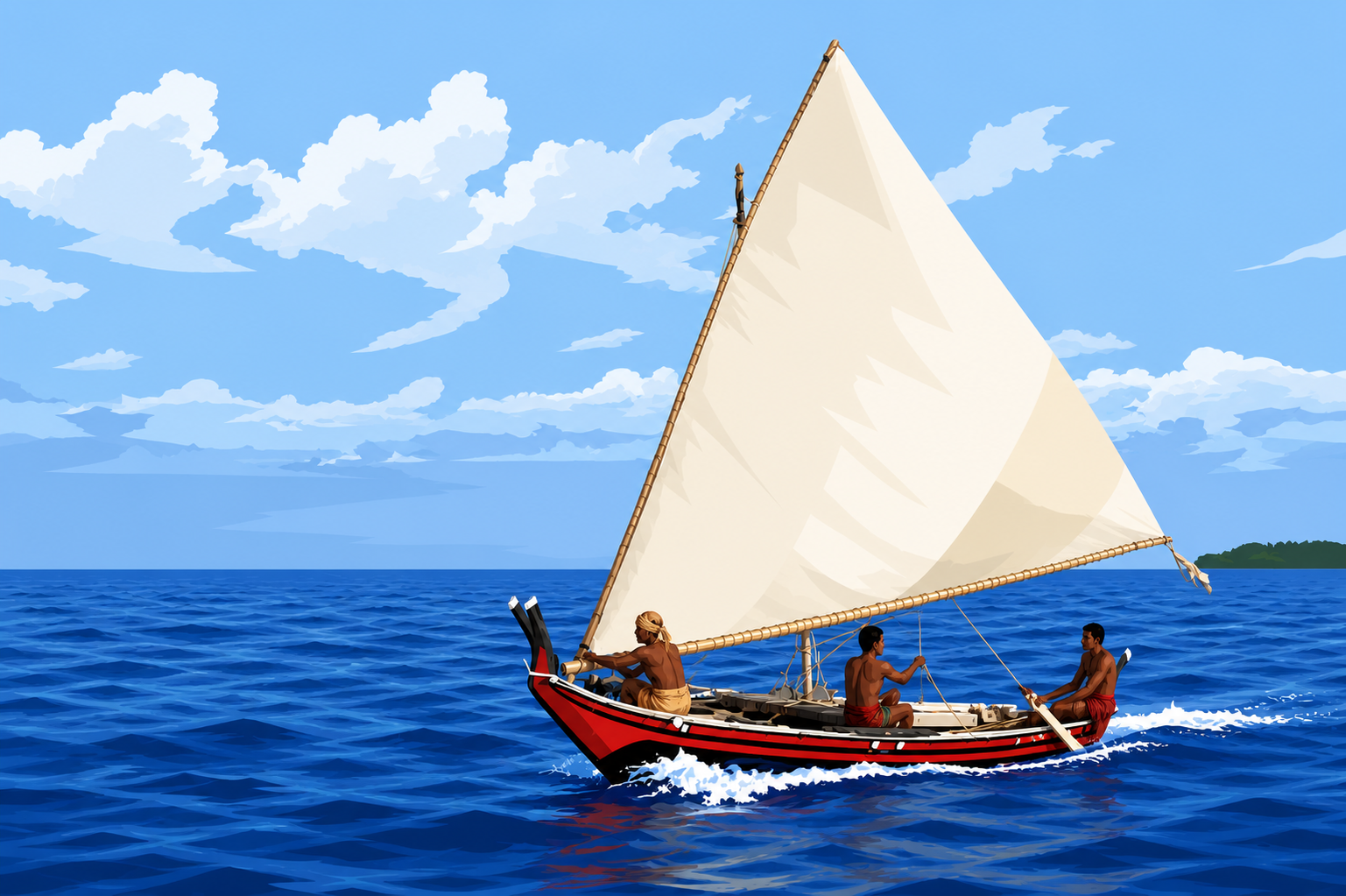 A Yapese sailor in a traditional outrigger canoe