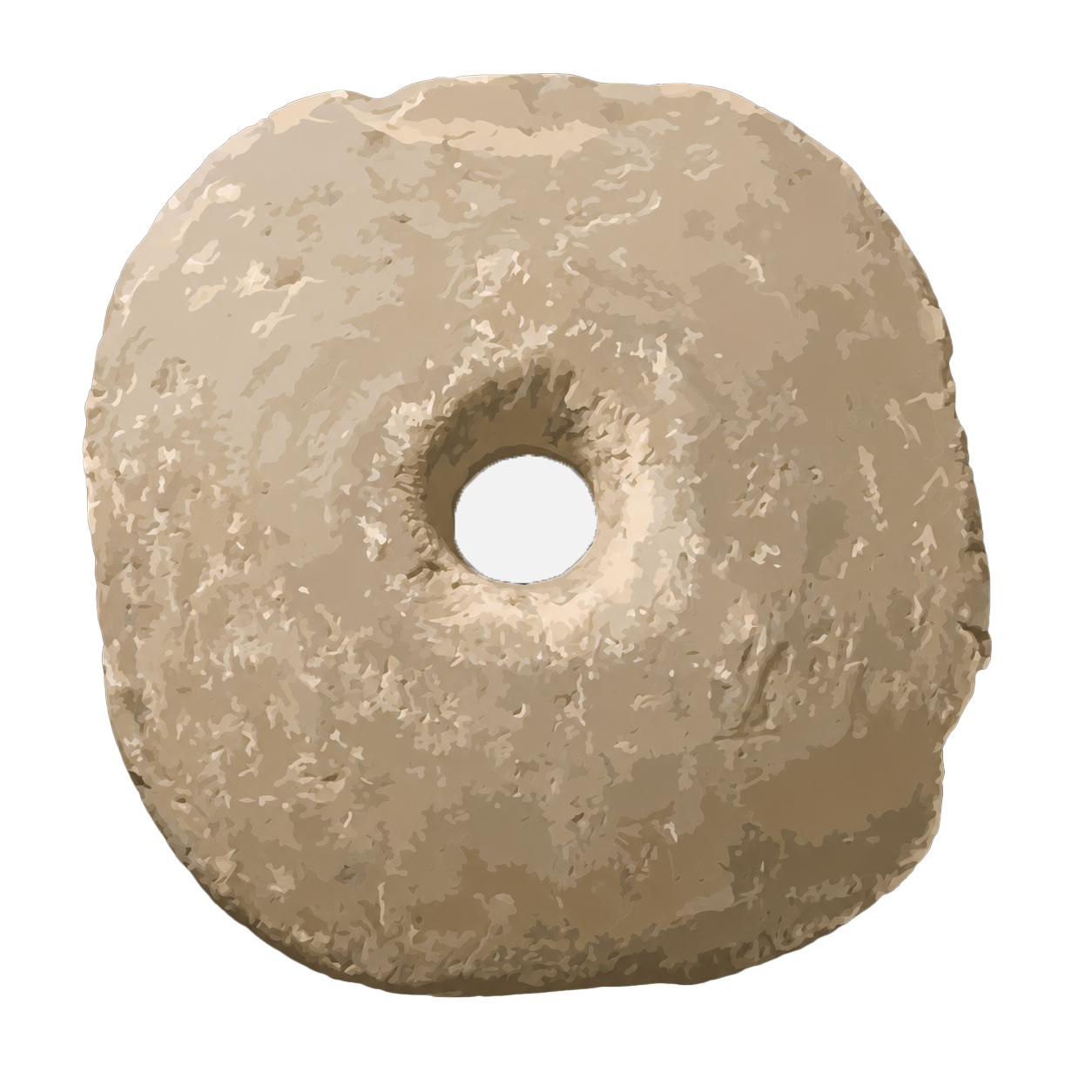 A Yapese rai stone money disc resting against a palm